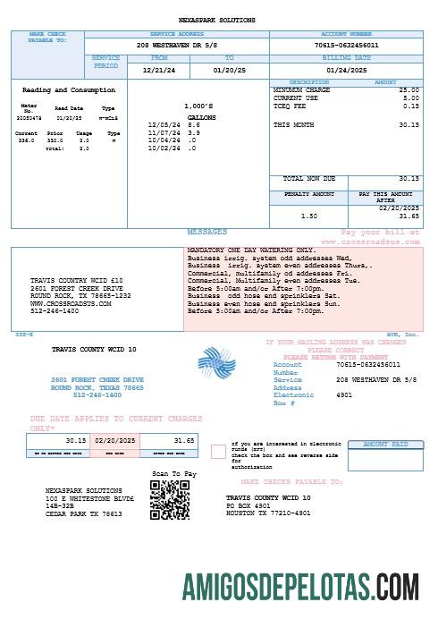 Para baixar modelo de conta de serviços públicos de gestão e investimento Texas Dasor dos EUA em formatos Word e PDF